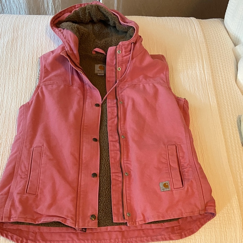 Carhartt Pink Hooded Vest with Sherpa Lining